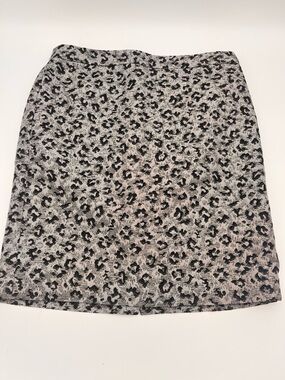 Ann Taylor LOFT Pencil Skirt Animal Print Gray Black Metallic Silver Brocade 10